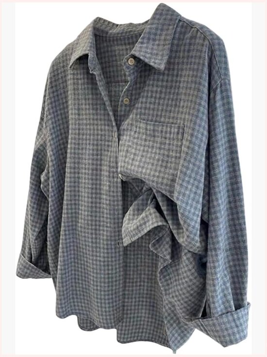 Tops - Plaid Long Sleeve Button Down Shirt Vintage Blouse Casual Top